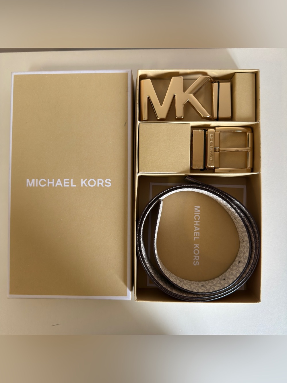 Michael Kors women's Reversible Logo Belt in Brown/Gold 558732